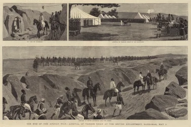 O fim da guerra do Afeganistão, chegada de Yakoob Khan ao acampamento britânico, Gandamak, 8 de maio